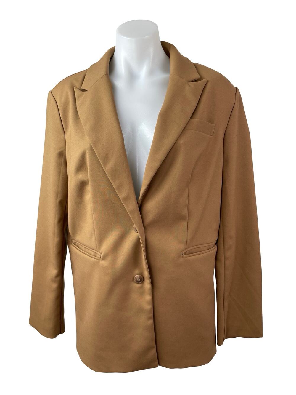 Forever 21 Women's Camel Tan Long Sleeve Peak Lapel Blazer Coat Jacket Size S